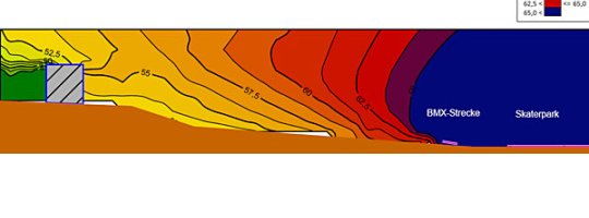 Schnittlärmkarte: Neubau Skaterpark / Bolzplatz Cappelrain Sportbetrieb Sonntag | Tag innerhalb Ruhezeit Schnittlärmkarte: Neubau Skaterpark / Bolzplatz Cappelrain Sportbetrieb Sonntag | Tag innerhalb Ruhezeit
