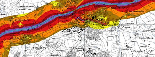 Lärmkarte: Auszug aus Lärmkartierung Baden-Württemberg 2007, Teilbereich Öhringen; Straßenlärm 24 Stunden – L DEN